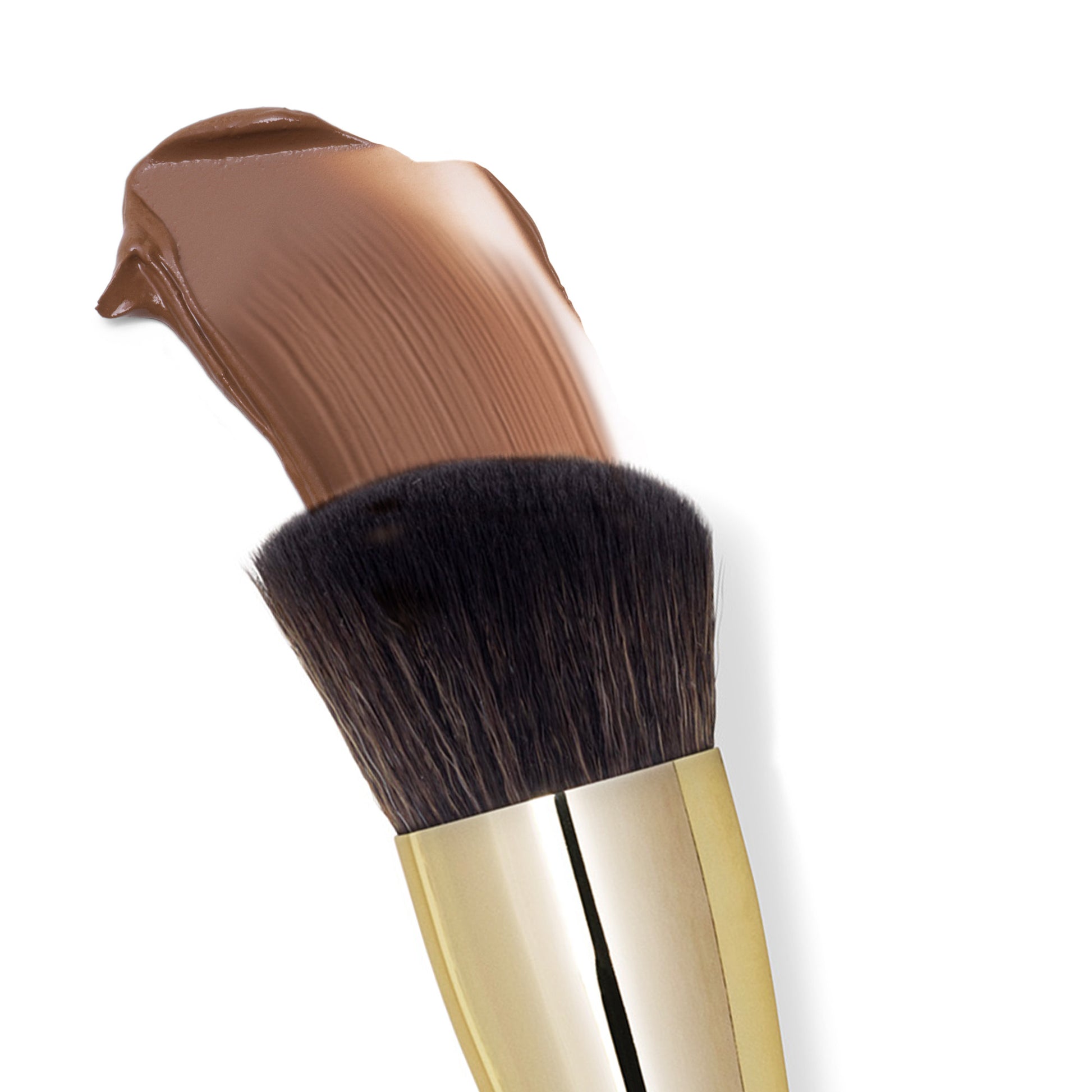 close up of Dual Contour Brush being swiped through bronzer on a white background